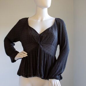 American Eagle V Neck Twisted Front Dark Gray Long Sleeve Peplum Women’s Top M